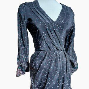 Yumi Kim Black Midi Dress with Teal and White Polka Dots